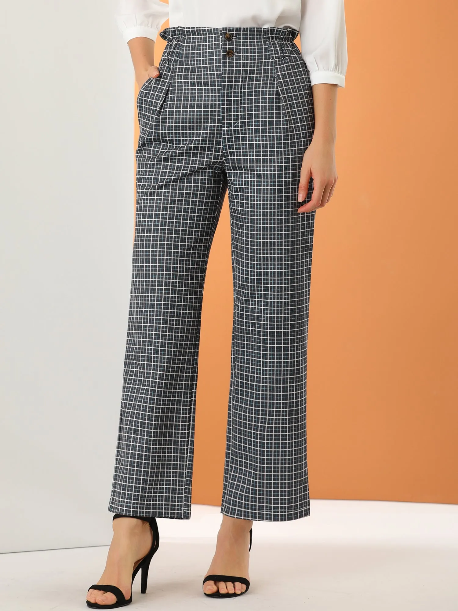 High Waist Casual Plaid Tartan Straight Leg Long Pants sold by Allegra K product image thumbnail 2