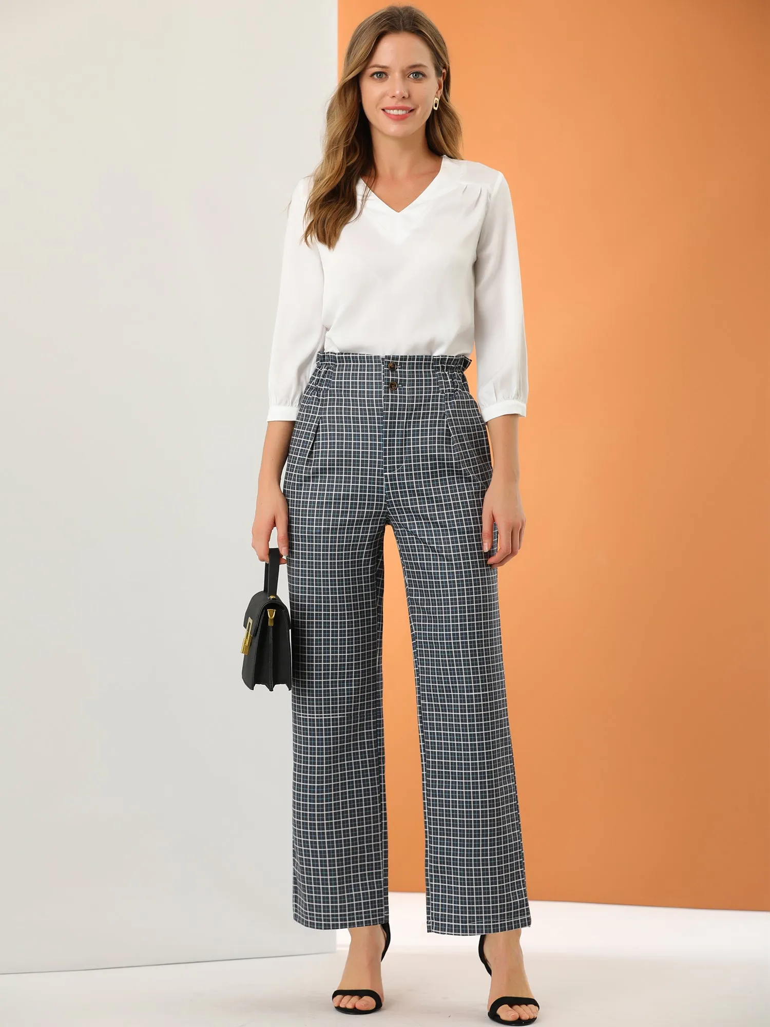 High Waist Casual Plaid Tartan Straight Leg Long Pants sold by Allegra K product image thumbnail 3