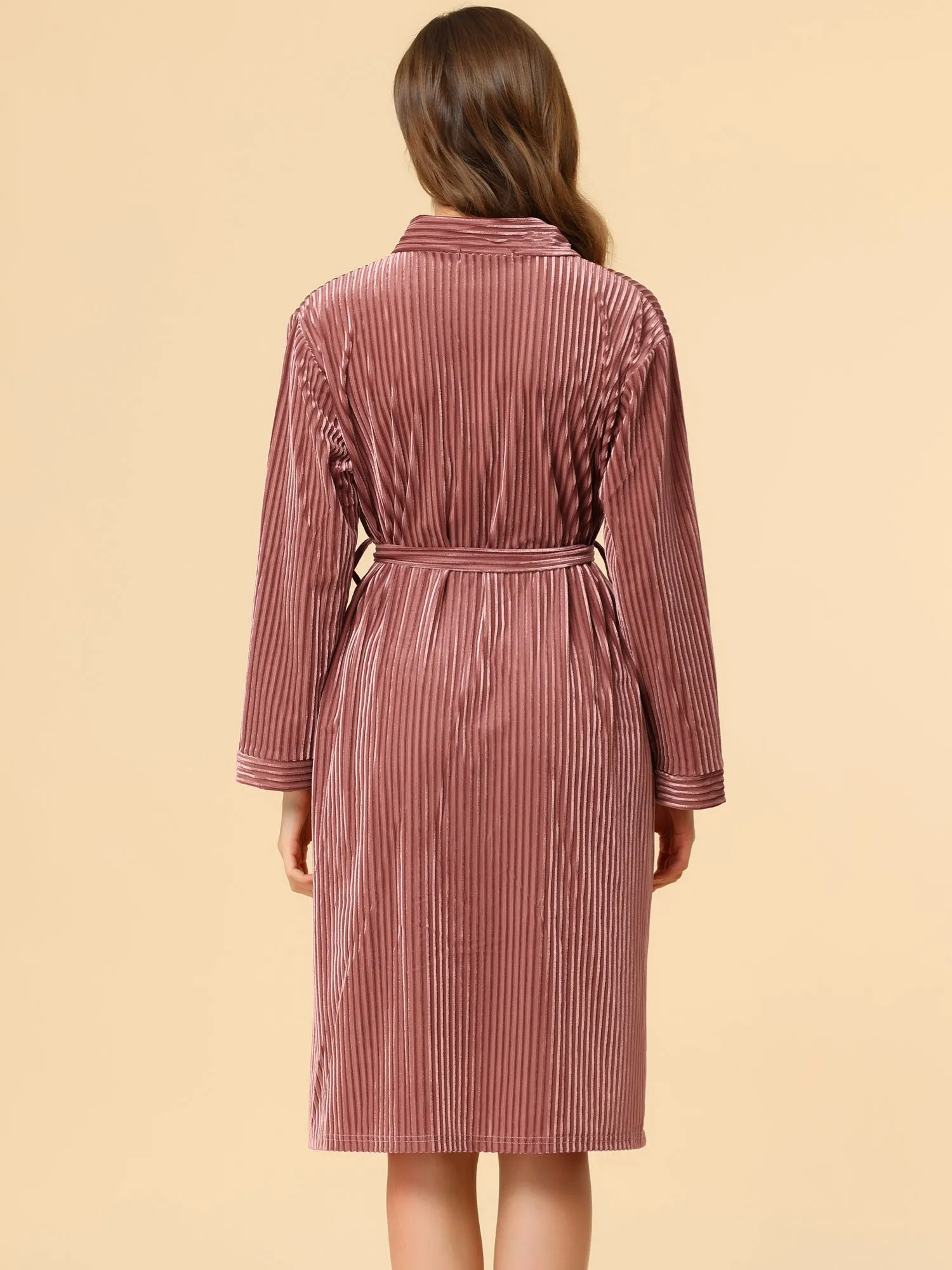 Velvet Bathrobe Soft Lounge Pajamas Sleepwear Tie Waist Flannel Robe sold by Allegra K product image thumbnail 5