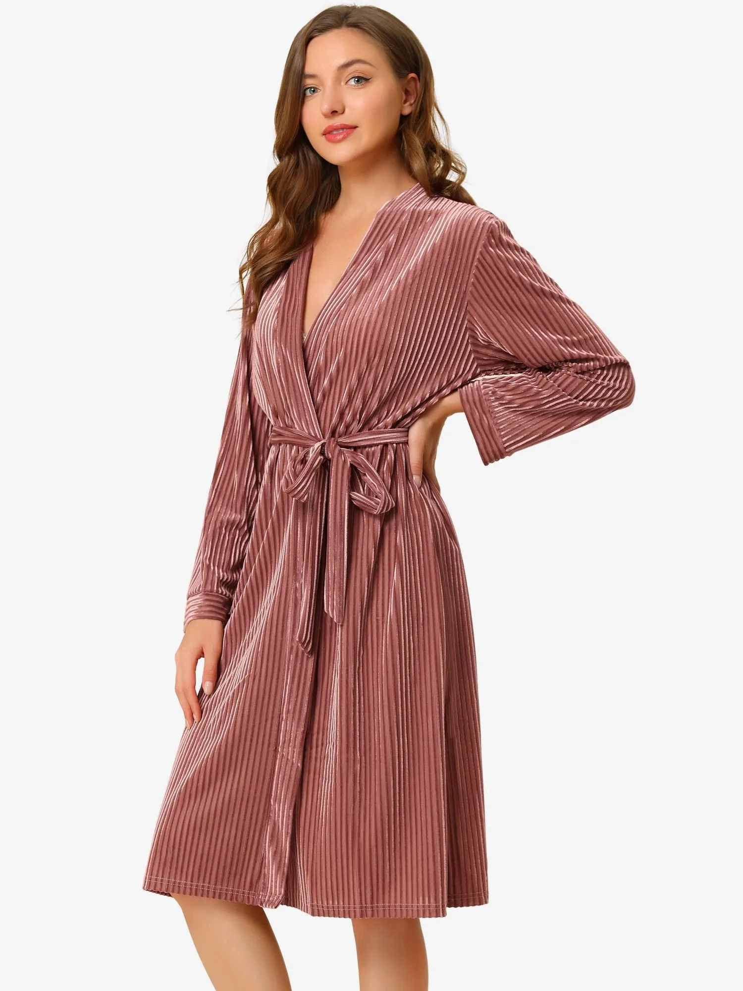 Velvet Bathrobe Soft Lounge Pajamas Sleepwear Tie Waist Flannel Robe sold by Allegra K