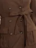 Faux Suede Notched Lapel Double Breasted Belted Long Sleeve Trench Coat sold by Allegra K