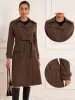 Faux Suede Notched Lapel Double Breasted Belted Long Sleeve Trench Coat sold by Allegra K