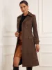 Faux Suede Notched Lapel Double Breasted Belted Long Sleeve Trench Coat sold by Allegra K
