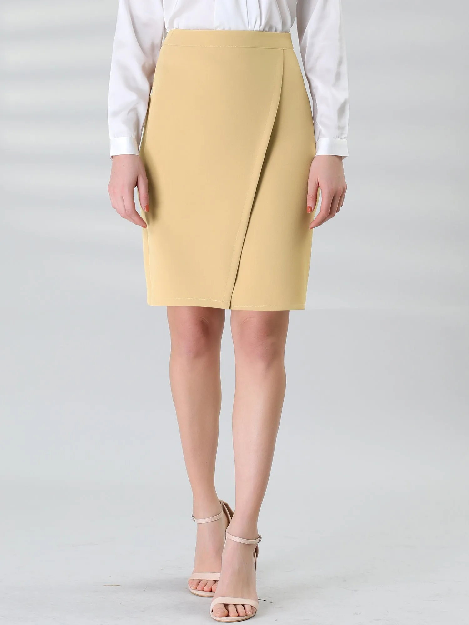 Office Work Solid Wrap Knee Length Pencil Skirt sold by Allegra K