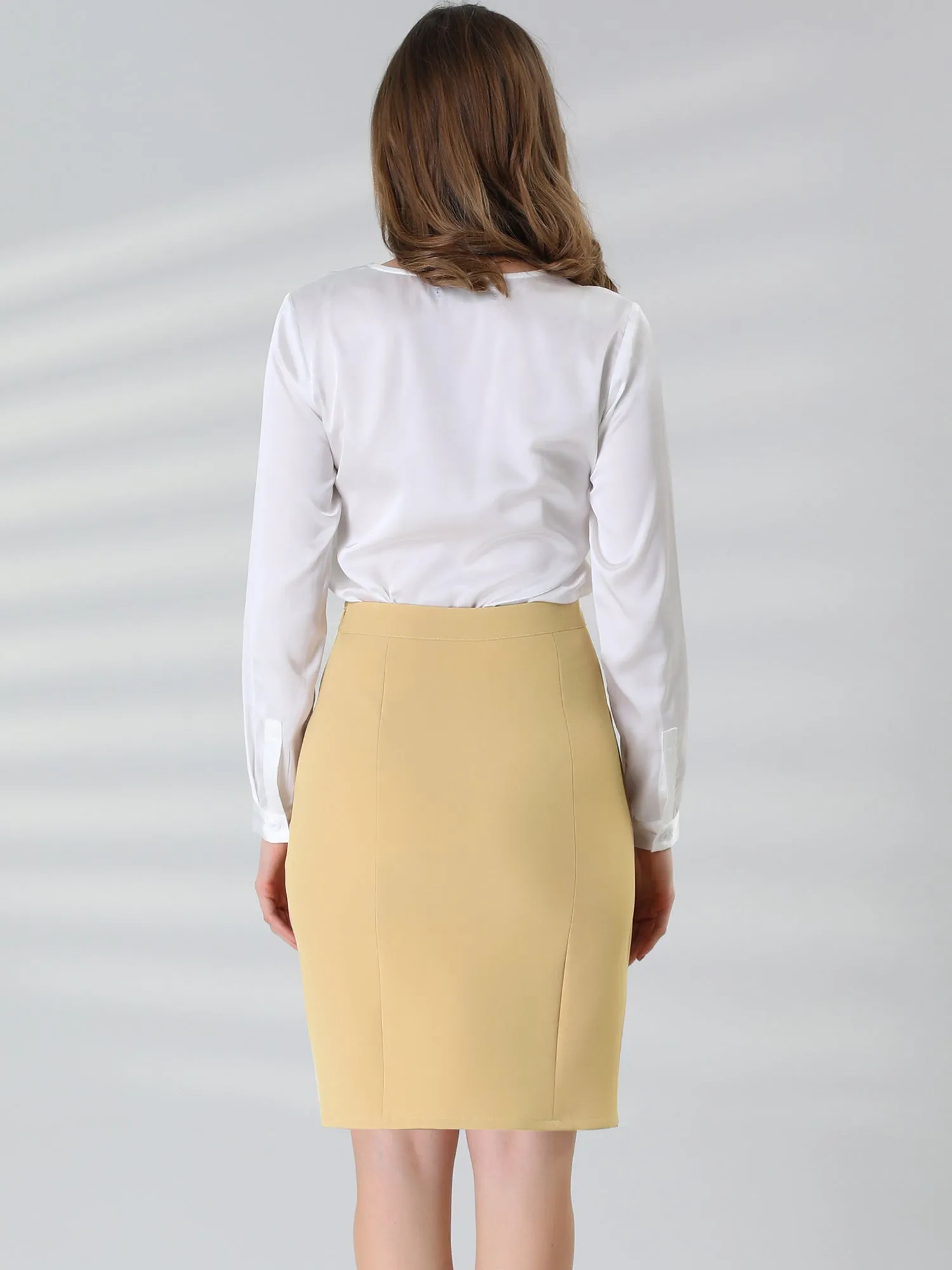 Office Work Solid Wrap Knee Length Pencil Skirt sold by Allegra K product image thumbnail 5