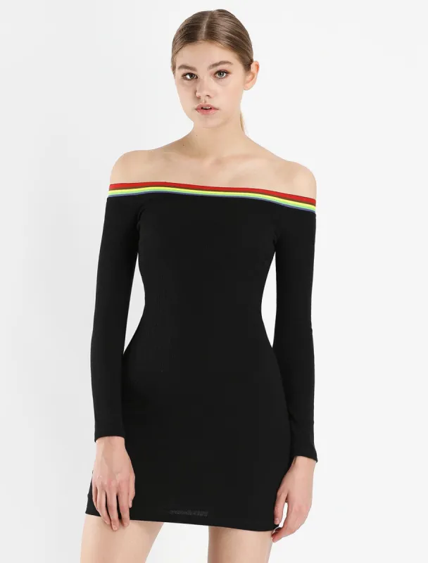 Rainbow Stripe Off Shoulder Bodycon Slim Party Mini Dress sold by Allegra K
