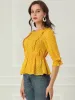 Elegant Peplum Tops 3/4 Sleeve Floral Printed Chiffon Blouse sold by Allegra K