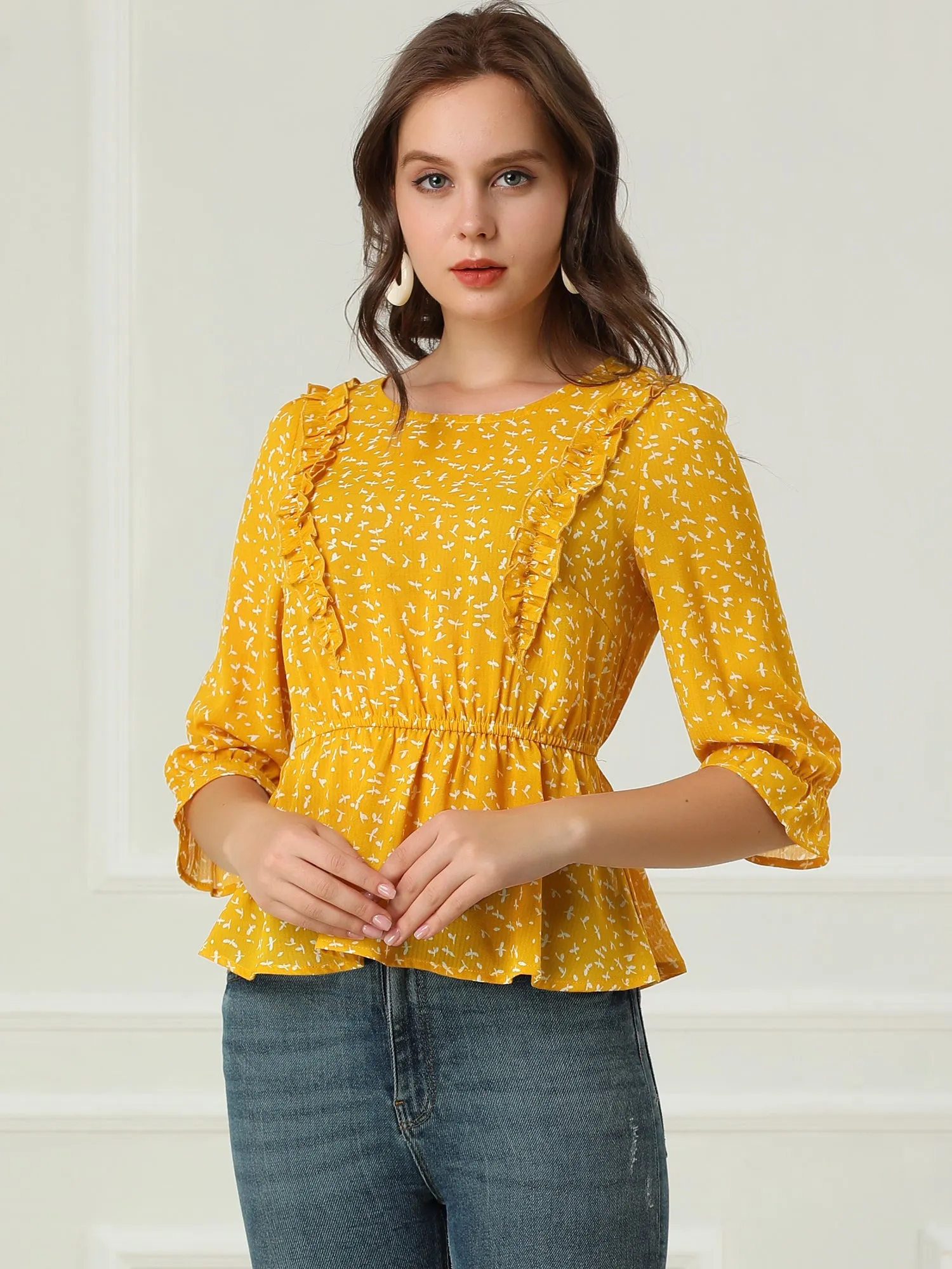 Elegant Peplum Tops 3/4 Sleeve Floral Printed Chiffon Blouse sold by Allegra K product image thumbnail 3