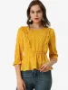 Elegant Peplum Tops 3/4 Sleeve Floral Printed Chiffon Blouse sold by Allegra K