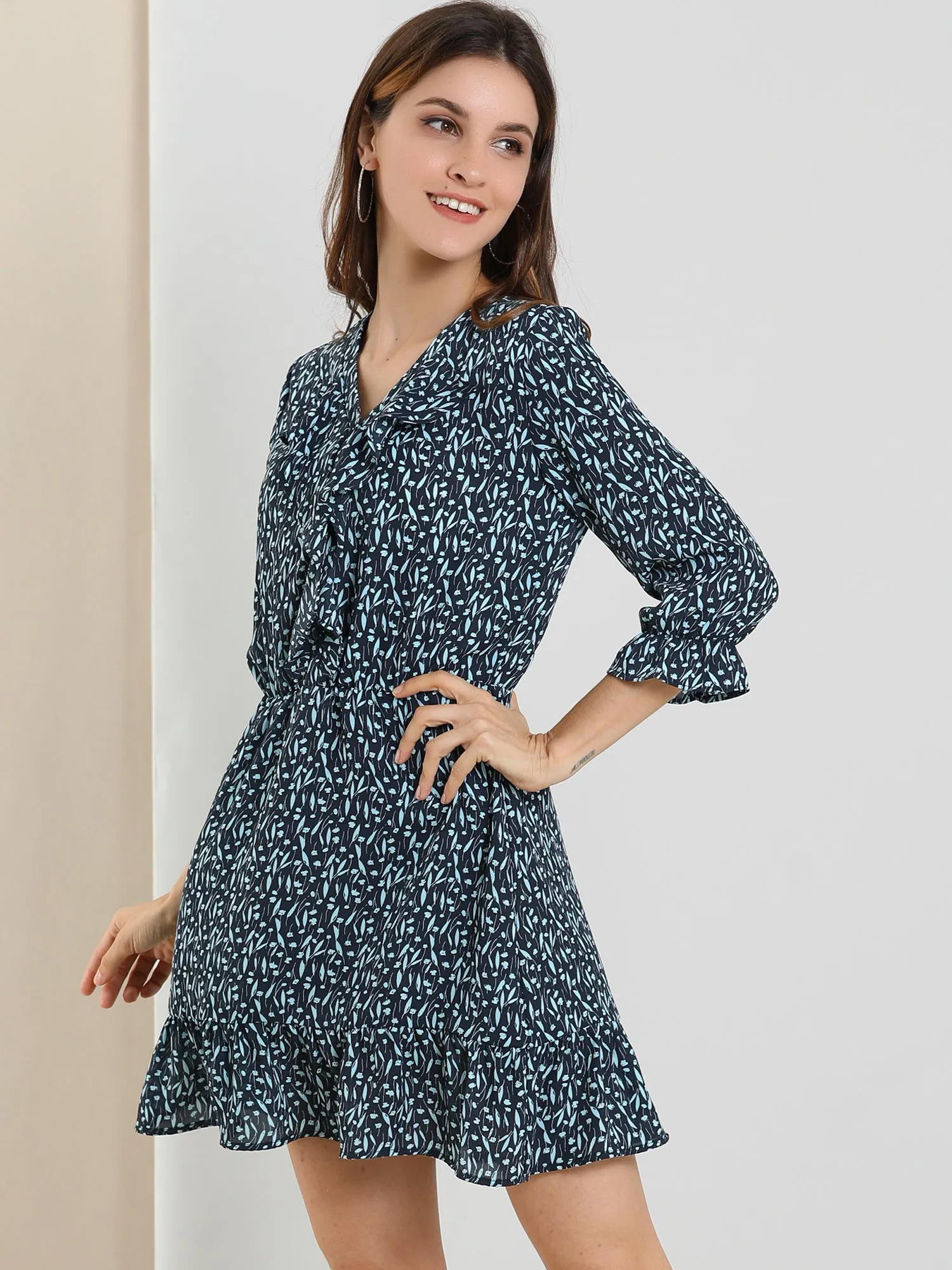 Half Sleeve Floral Print Boho Flowy Ruffled Hem Dress sold by Allegra K product image thumbnail 3
