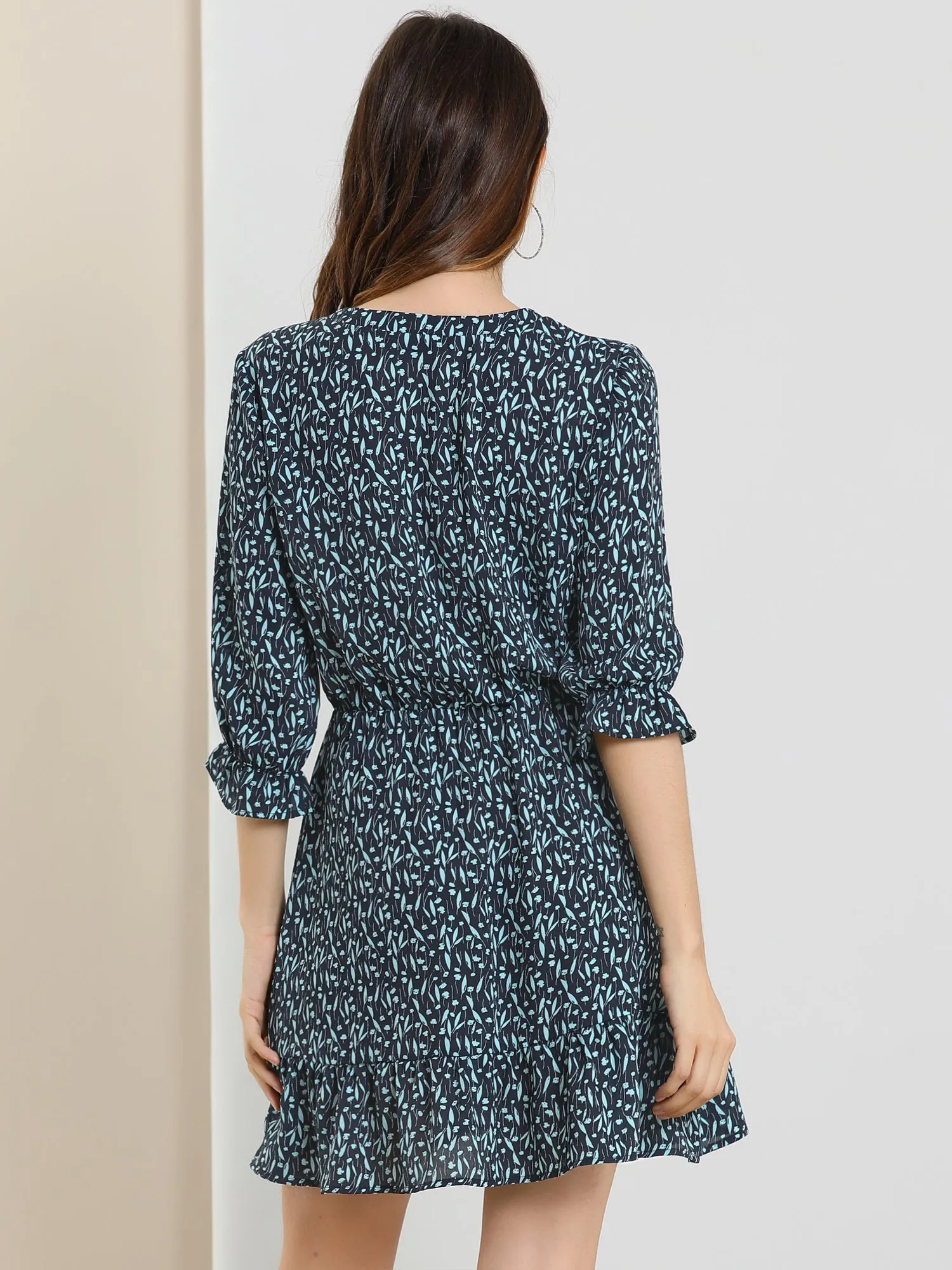 Half Sleeve Floral Print Boho Flowy Ruffled Hem Dress sold by Allegra K product image thumbnail 5