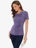Cowl Neck Short Sleeve Casual Basic Solid Knitted Buttons Decor Ruched Top sold by Allegra K