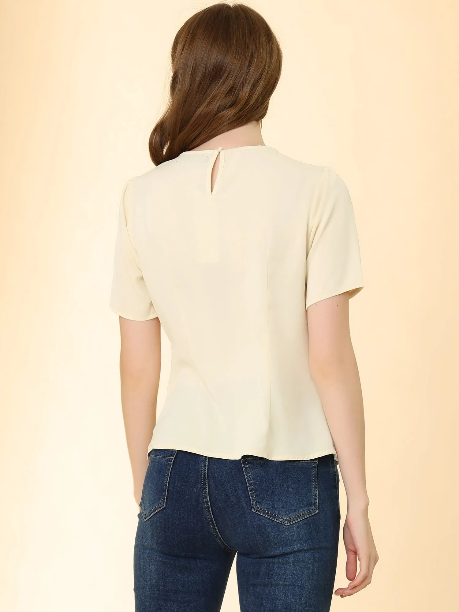Work Office Short Sleeve Casual Pleated Scoop Neck Blouse Tops sold by Allegra K product image thumbnail 5