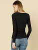 Round Neck Long Sleeve Solid Fitted Ruched Top sold by Allegra K