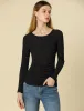 Round Neck Long Sleeve Solid Fitted Ruched Top sold by Allegra K