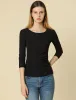 Round Neck Long Sleeve Solid Fitted Ruched Top sold by Allegra K