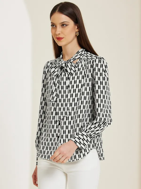 Tie Neck Lantern Long Sleeve Elegant Casual Work Shirts sold by Allegra K