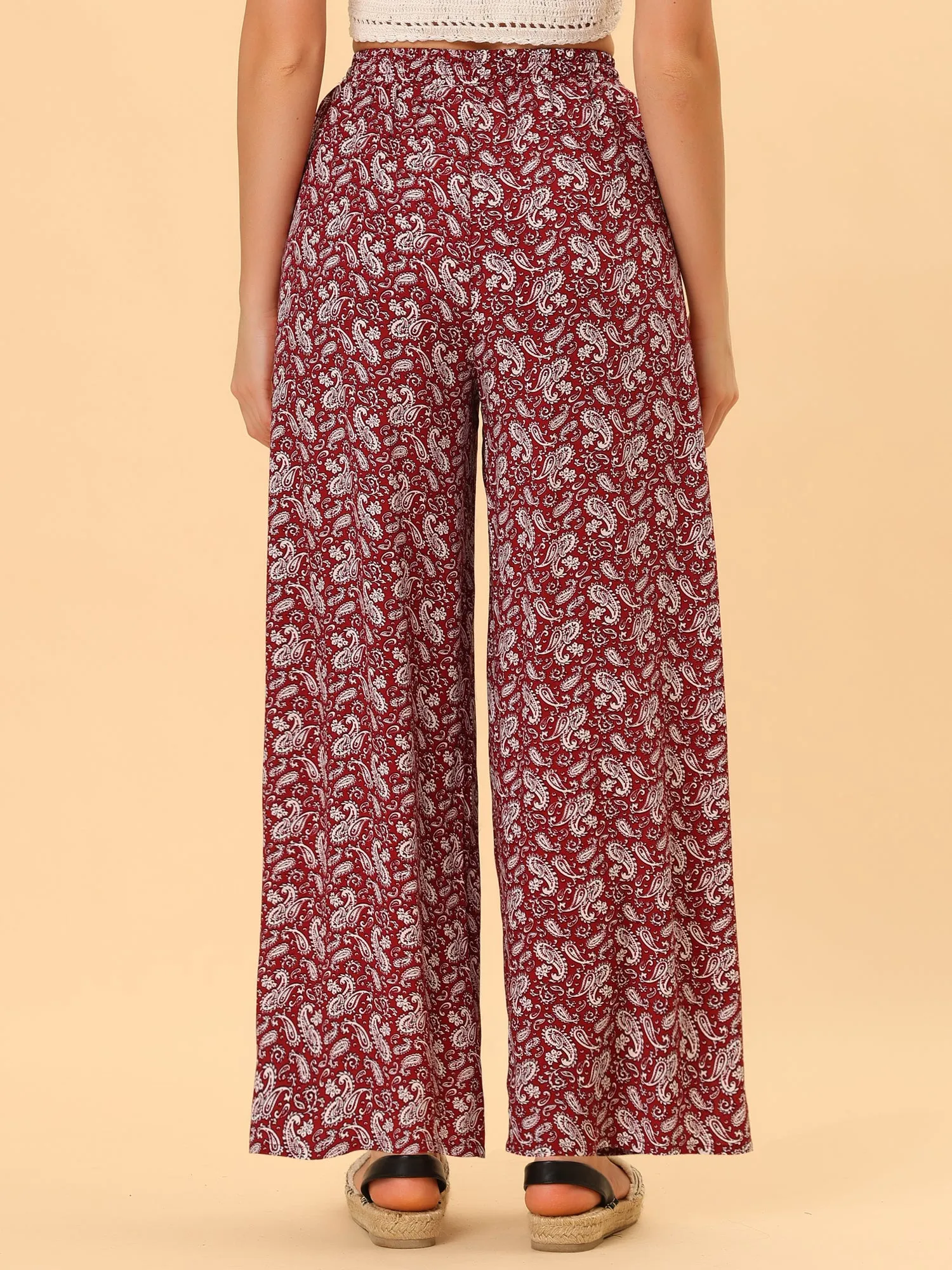Boho High Waist Drawstring Split Flowy Wide Leg Pants sold by Allegra K product image thumbnail 4