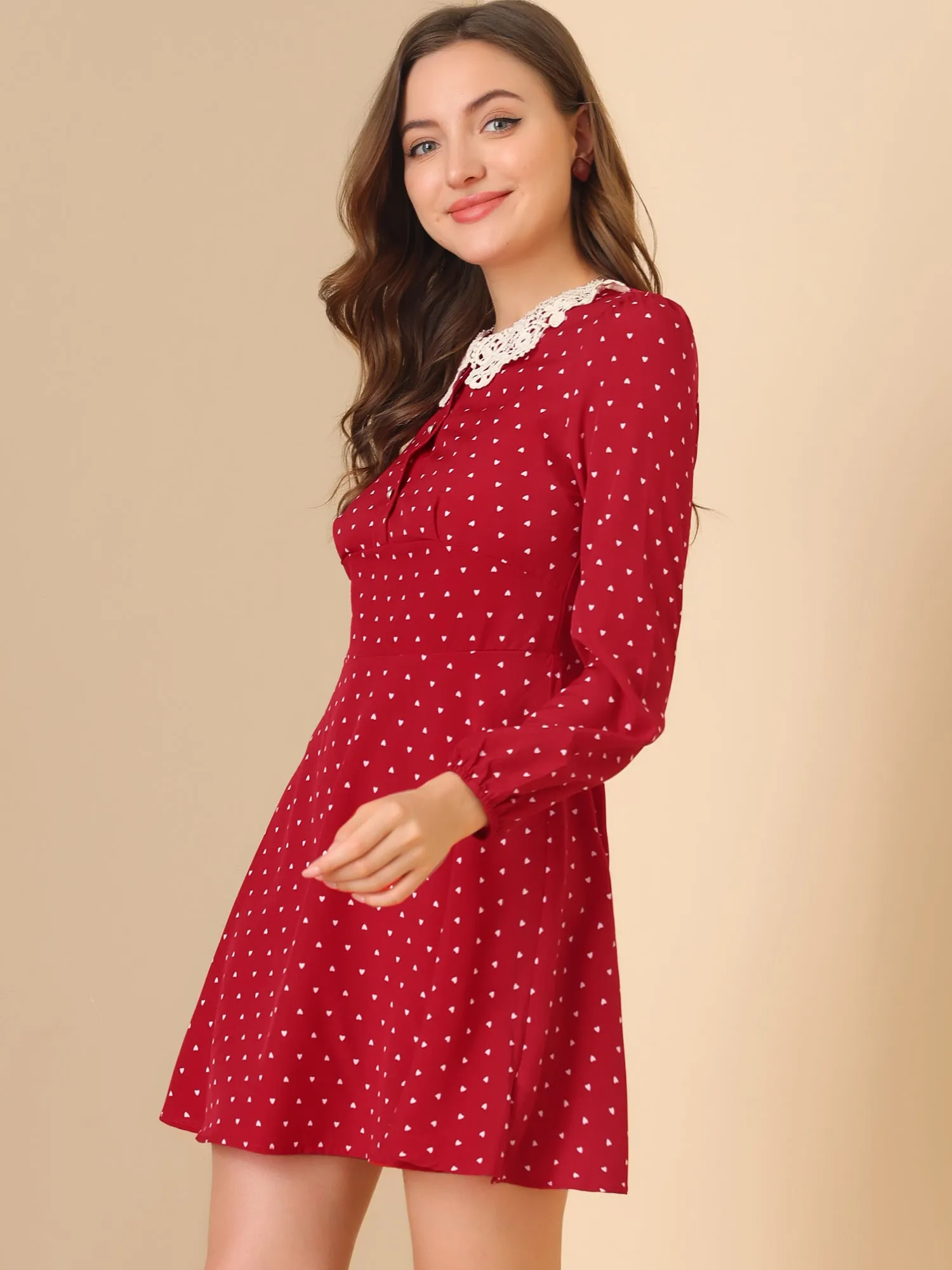 Valentine's Day A-Line Heart Print Peter Pan Collar Mini Dress sold by Allegra K product image thumbnail 3