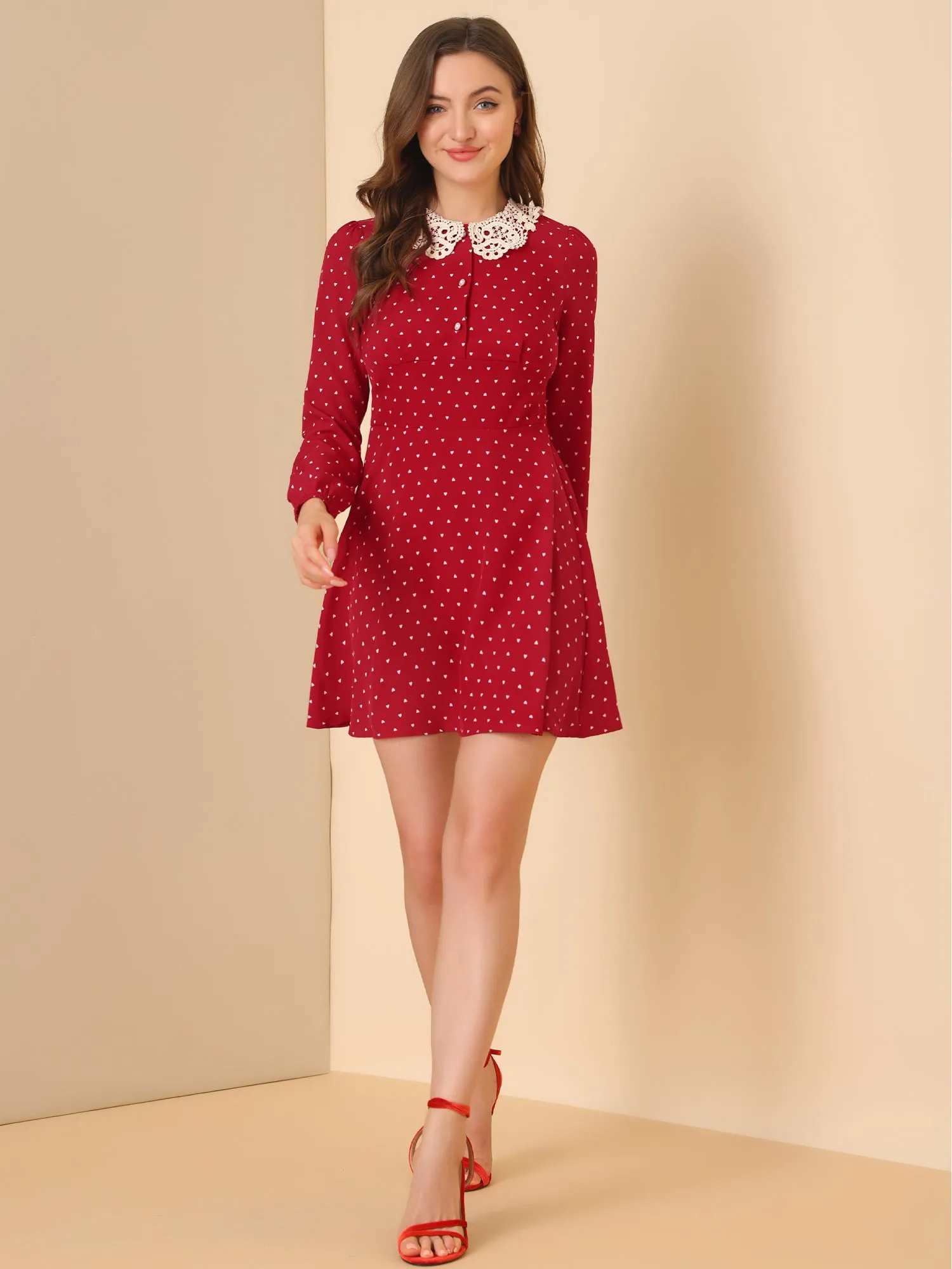 Valentine's Day A-Line Heart Print Peter Pan Collar Mini Dress sold by Allegra K product image thumbnail 2