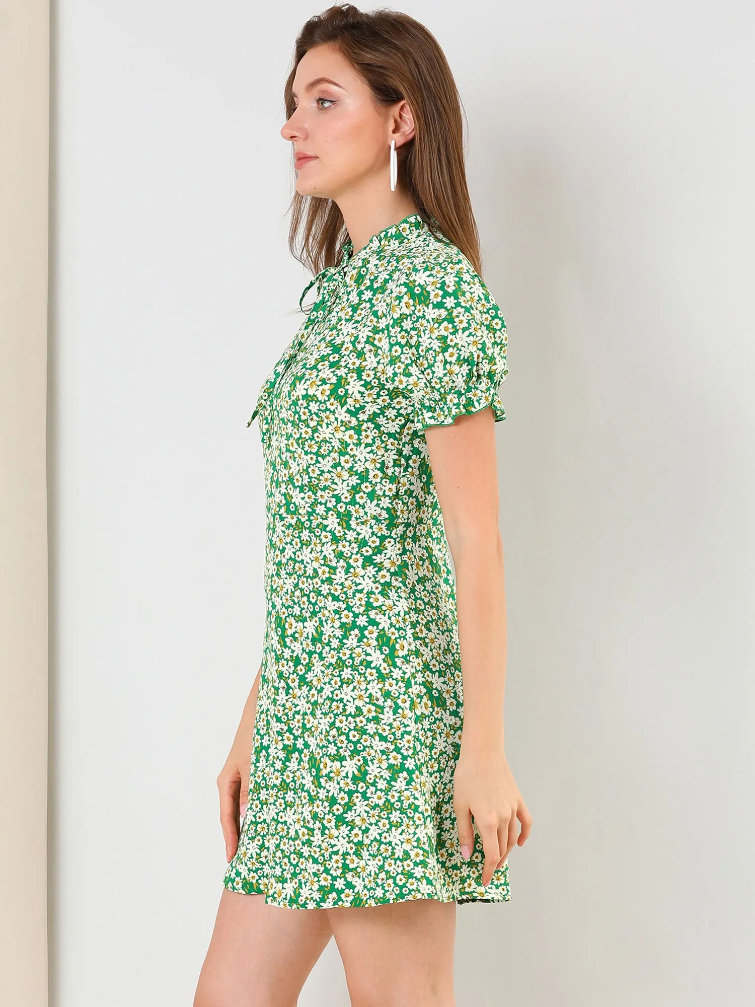 Ditsy Floral Ruffled Vintage Puff Sleeve Flare Mini Dress sold by Allegra K product image thumbnail 3