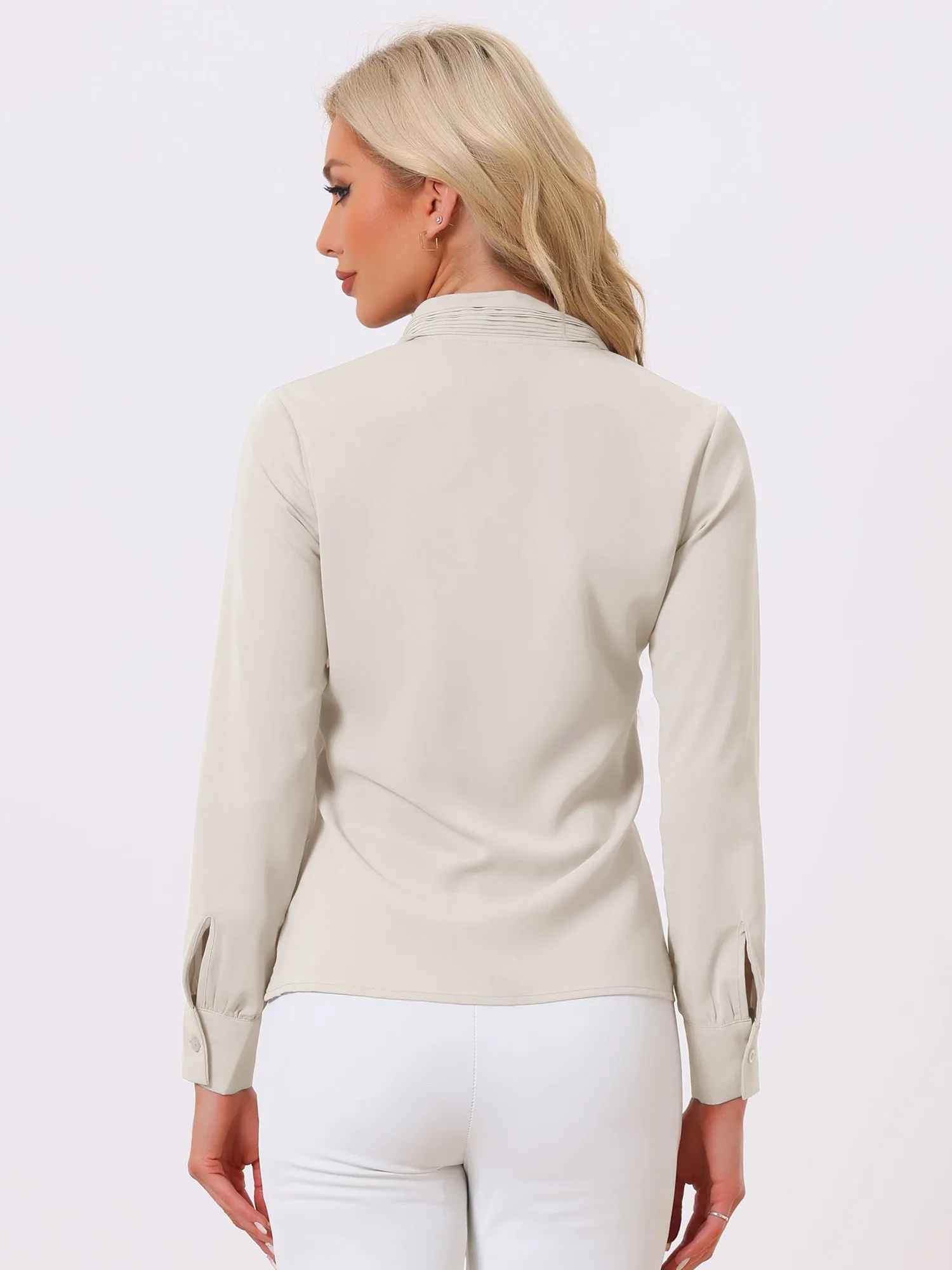 Long Sleeve Pleated Tie Neck Office Chiffon Blouse sold by Allegra K product image thumbnail 3