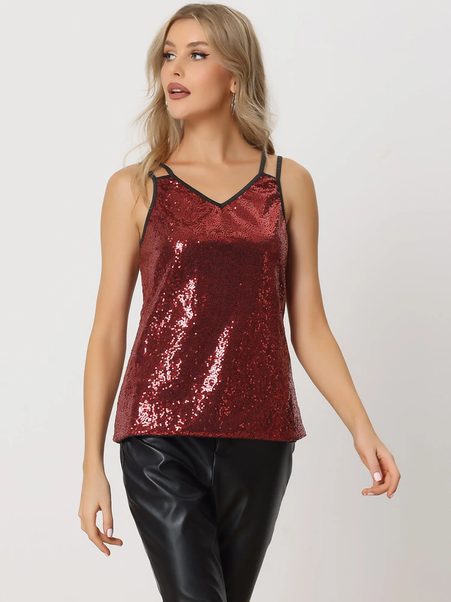 Women's Sequin Sparkle Camisole Shining Club Party Disco Glitter Cami Top sold by Allegra K