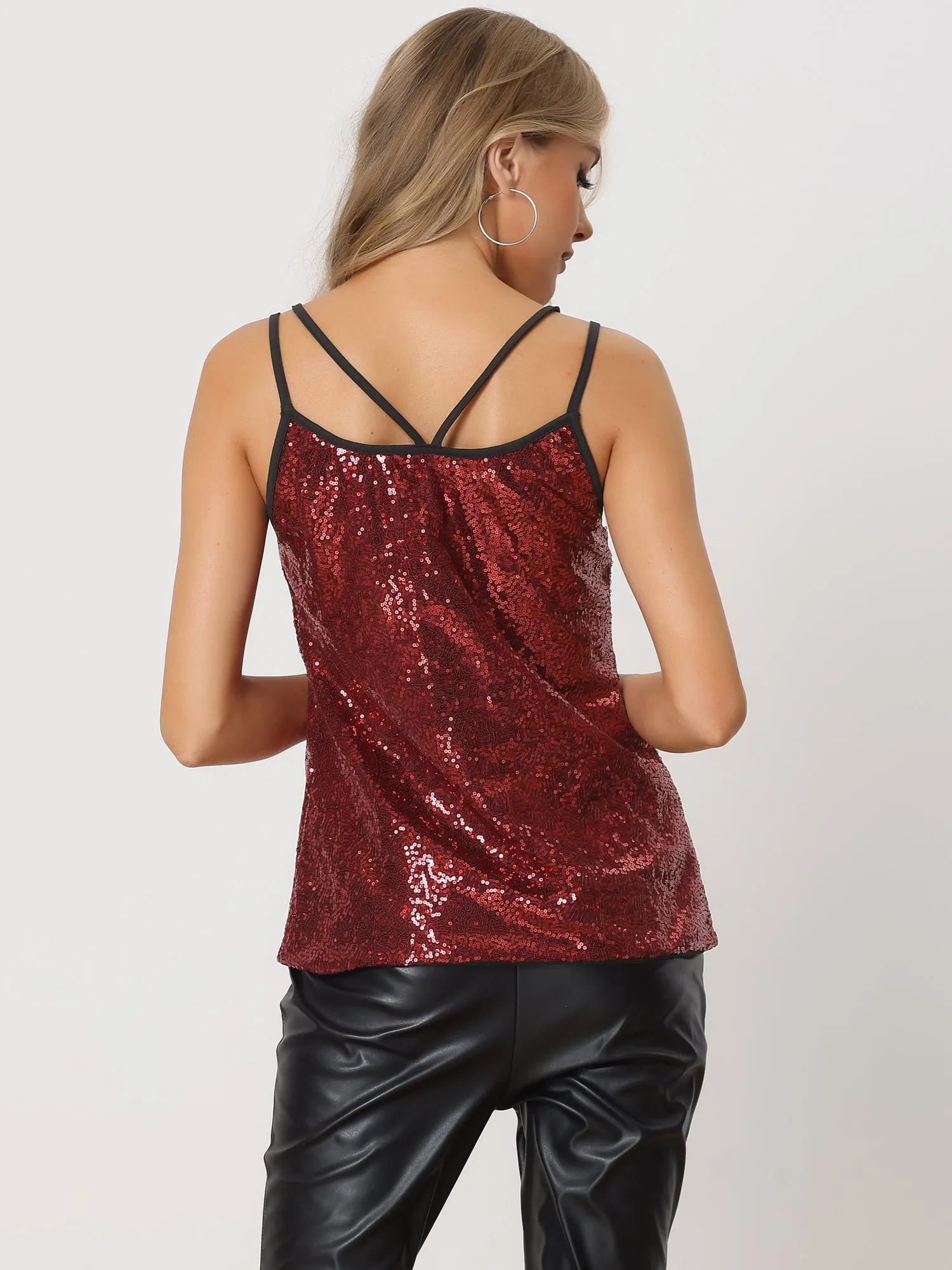Women's Sequin Sparkle Camisole Shining Club Party Disco Glitter Cami Top sold by Allegra K product image thumbnail 3