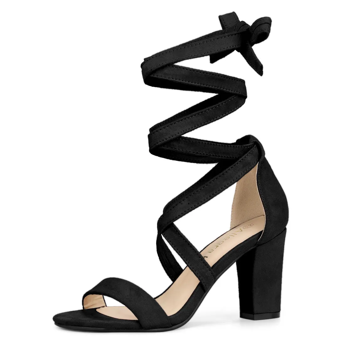 Faux Suede Crisscross Lace Up Block Mid Heel Sandals sold by Allegra K product image thumbnail 2