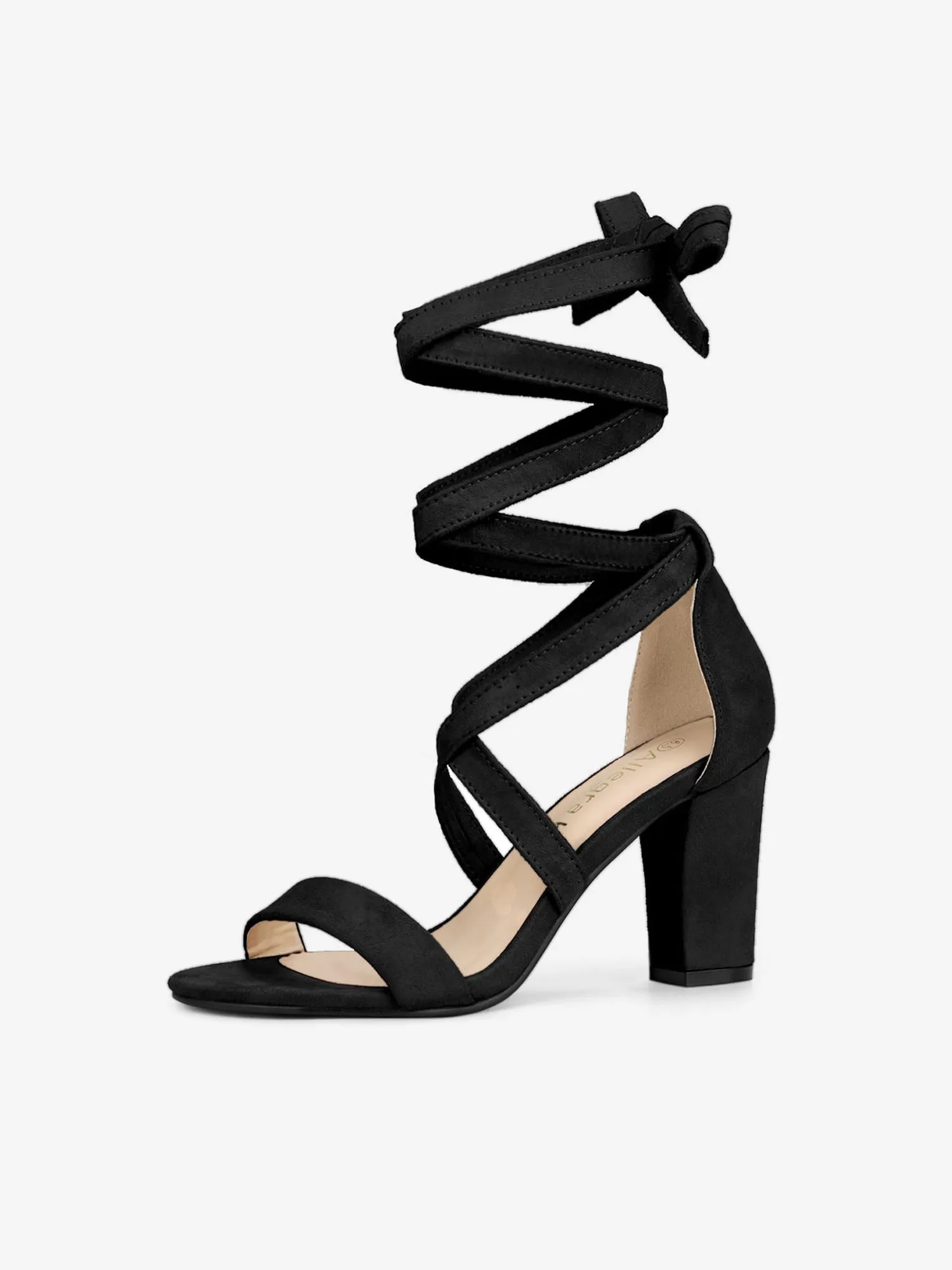 Faux Suede Crisscross Lace Up Block Mid Heel Sandals sold by Allegra K