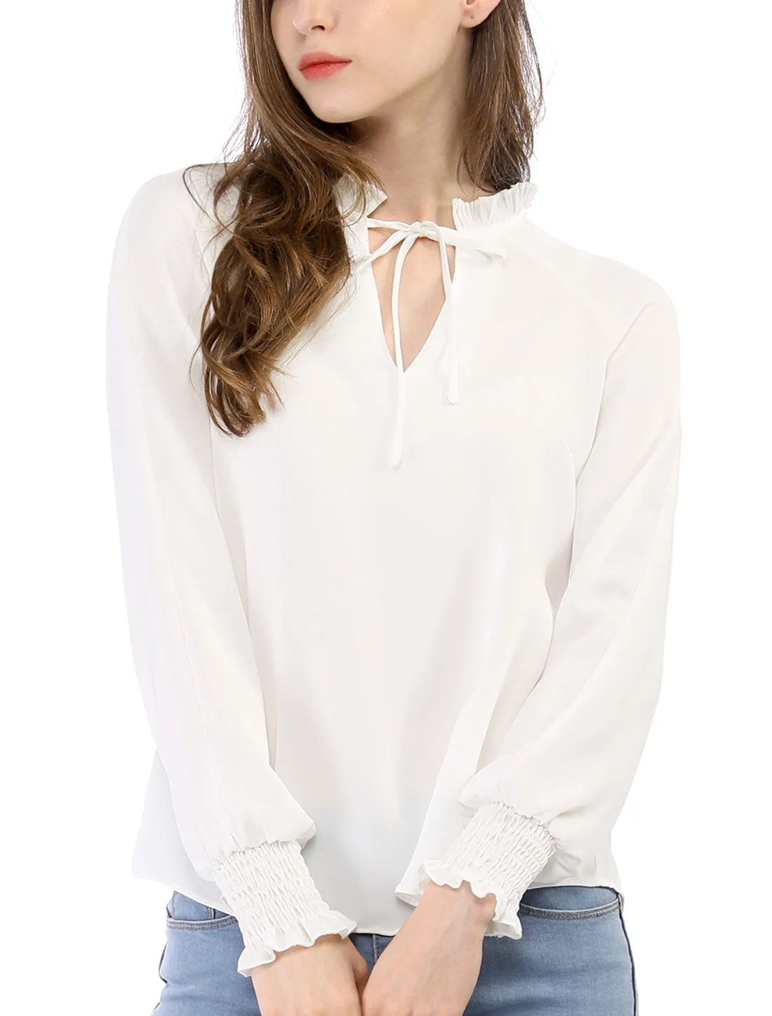 Winter Fall Casual Bow Tie Long Sleeve Shirt Chiffon Blouse sold by Allegra K product image thumbnail 3