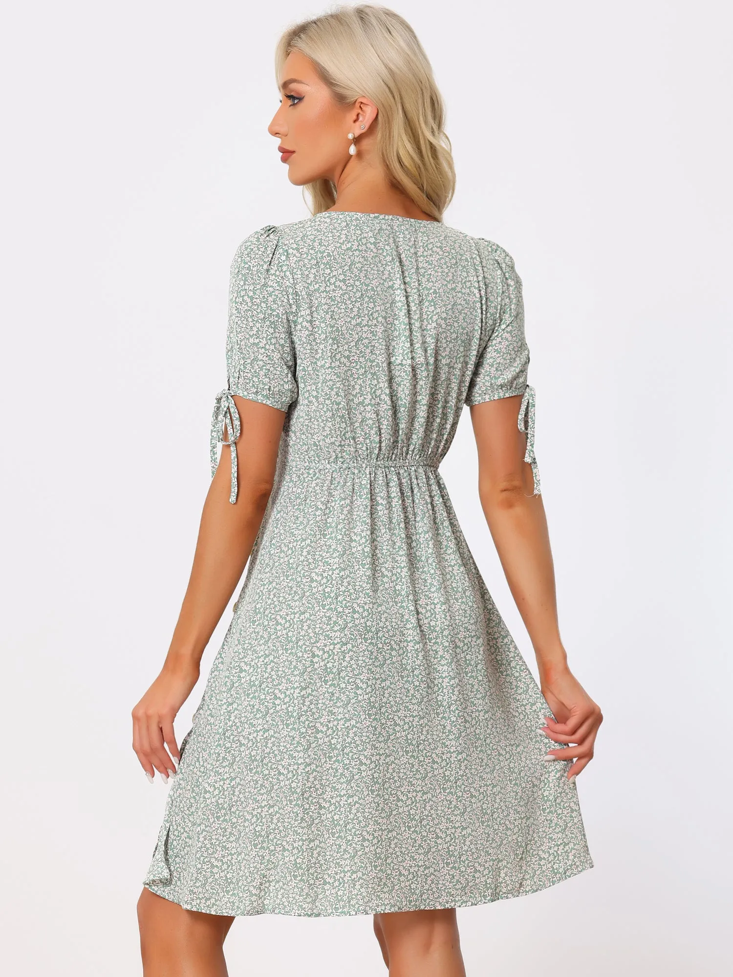 Floral Wrap V Neck Short Sleeve A-Line Flowy Midi Dress sold by Allegra K product image thumbnail 3