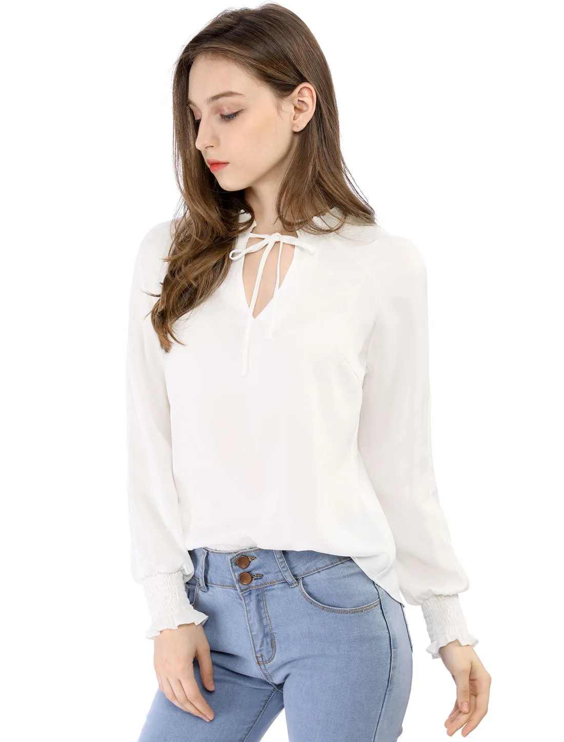 Winter Fall Casual Bow Tie Long Sleeve Shirt Chiffon Blouse sold by Allegra K product image thumbnail 4