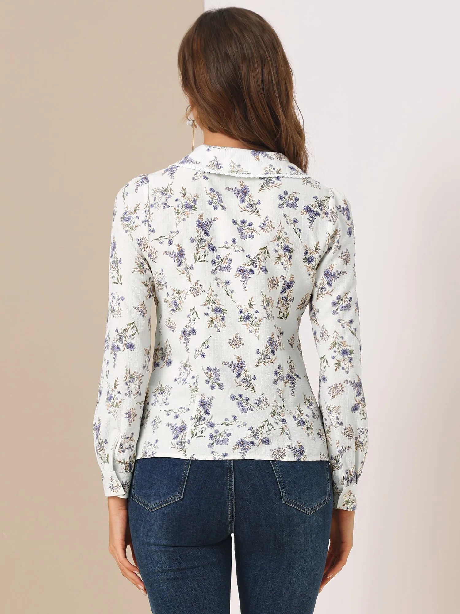Floral Top Button Down Peter Pan Collar Blouse sold by Allegra K product image thumbnail 4