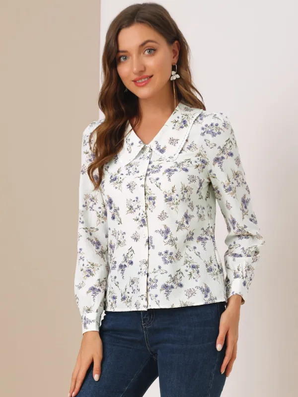 Floral Top Button Down Peter Pan Collar Blouse sold by Allegra K