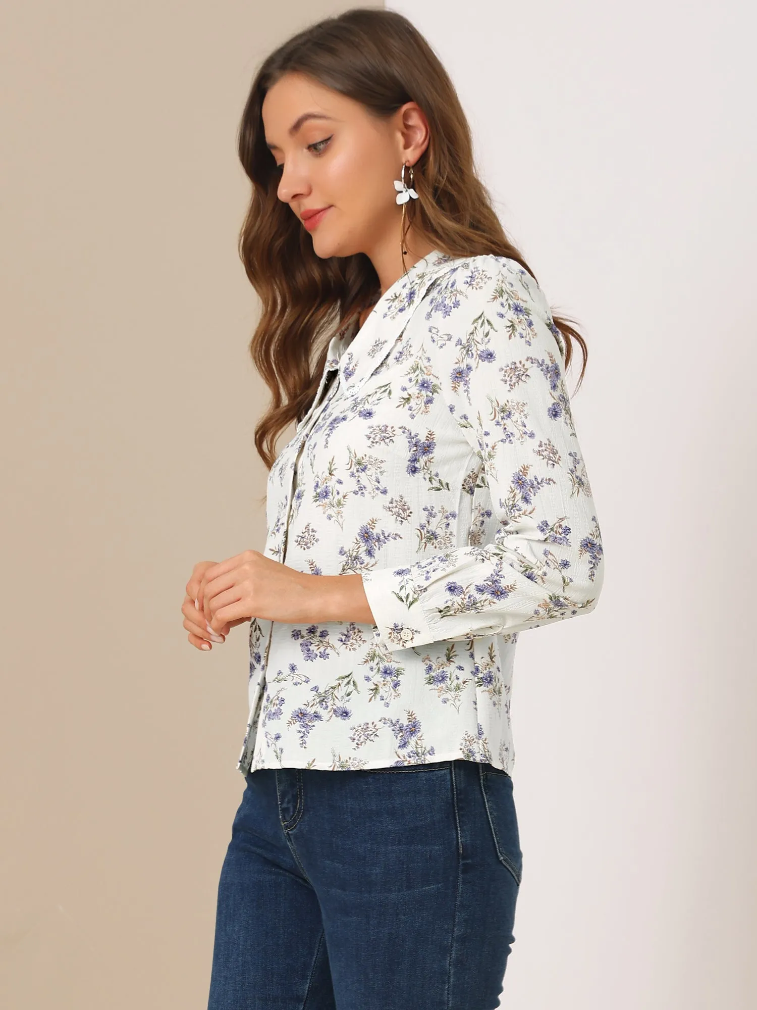 Floral Top Button Down Peter Pan Collar Blouse sold by Allegra K product image thumbnail 3