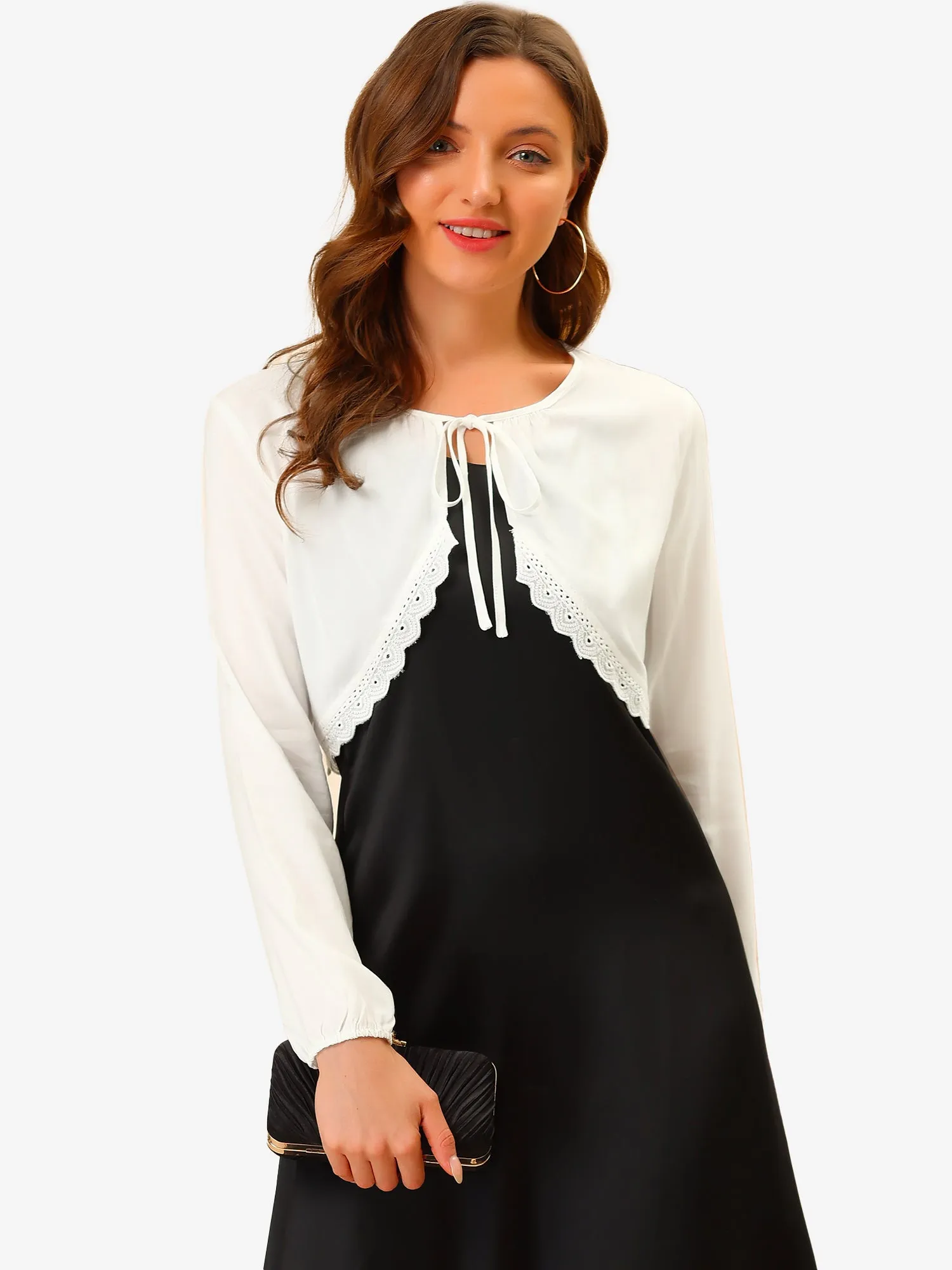 Bolero Shrugs Lace Trim Business Office Open Front Crop Cardigan sold by Allegra K