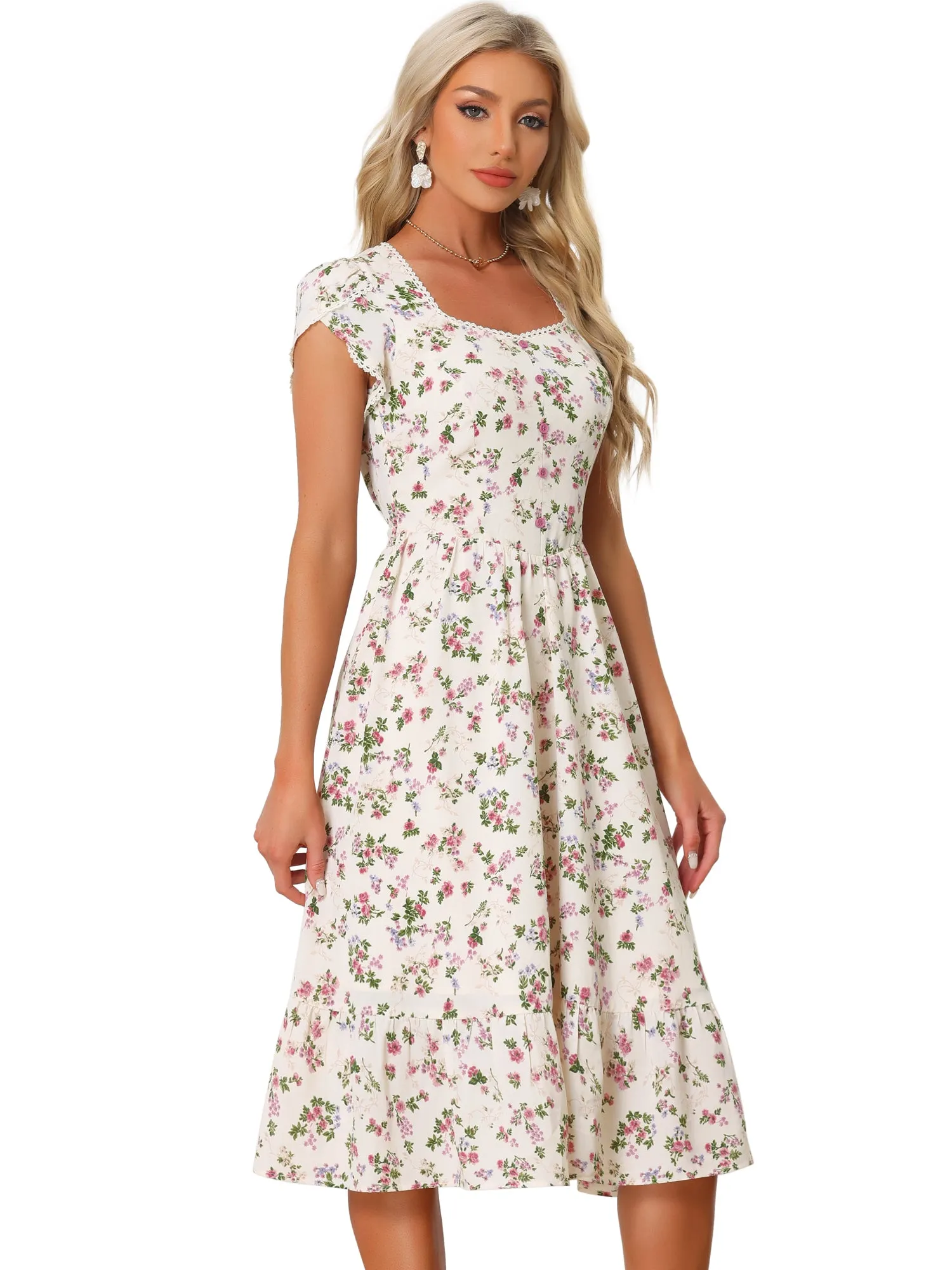 Summer Petal Sleeve Boho Floral Print Midi Dress sold by Allegra K product image thumbnail 4