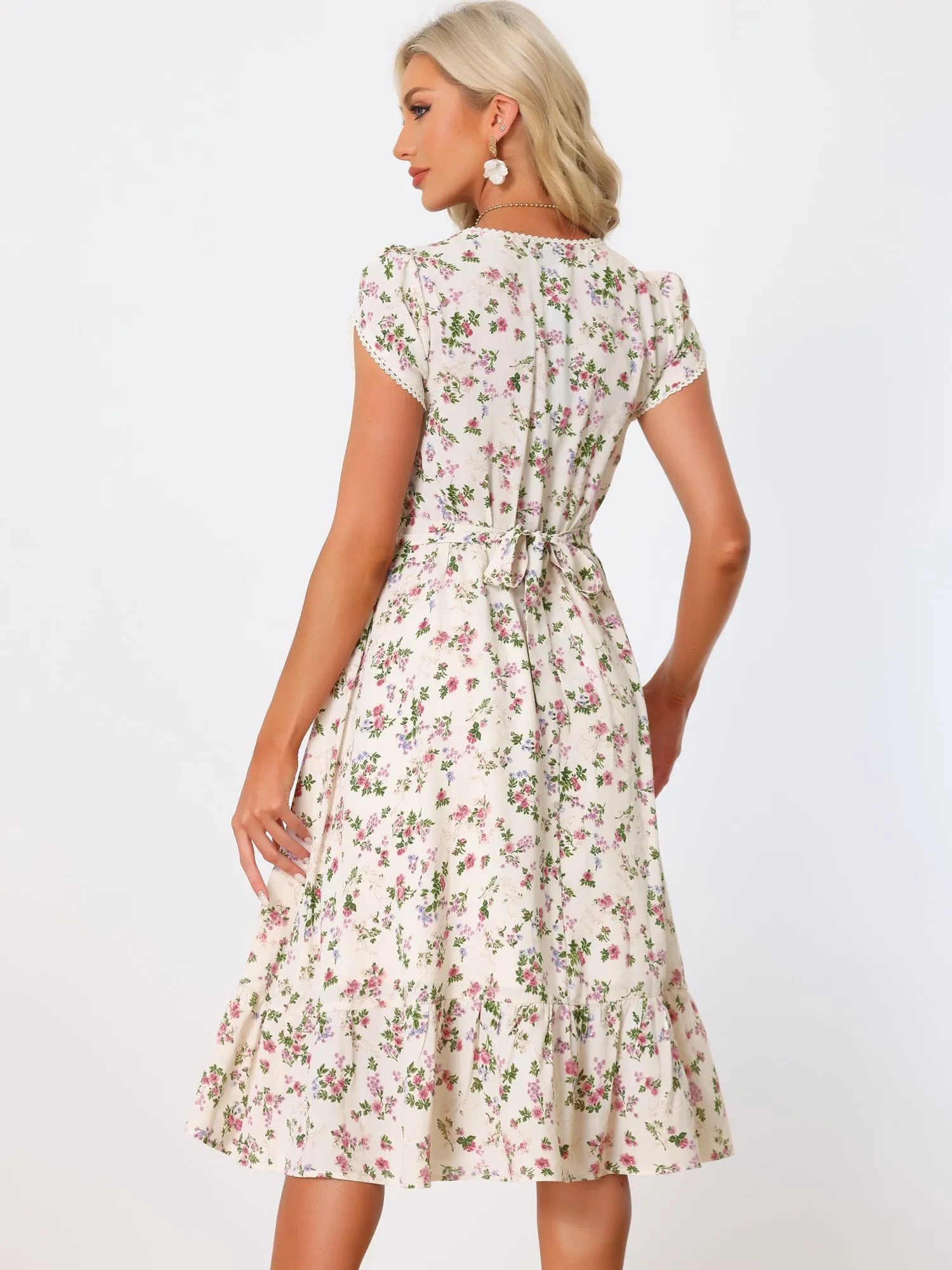 Summer Petal Sleeve Boho Floral Print Midi Dress sold by Allegra K product image thumbnail 3