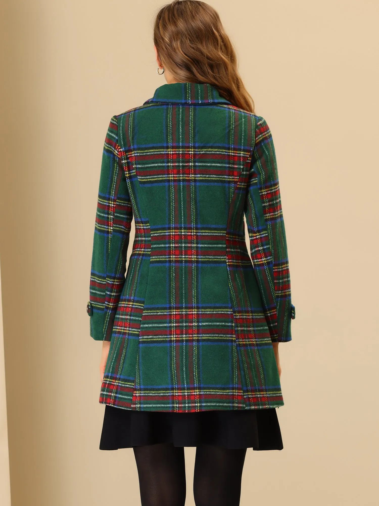 Plaid Overcoat Notched Lapel Vintage Winter Pockets Coat sold by Allegra K product image thumbnail 4