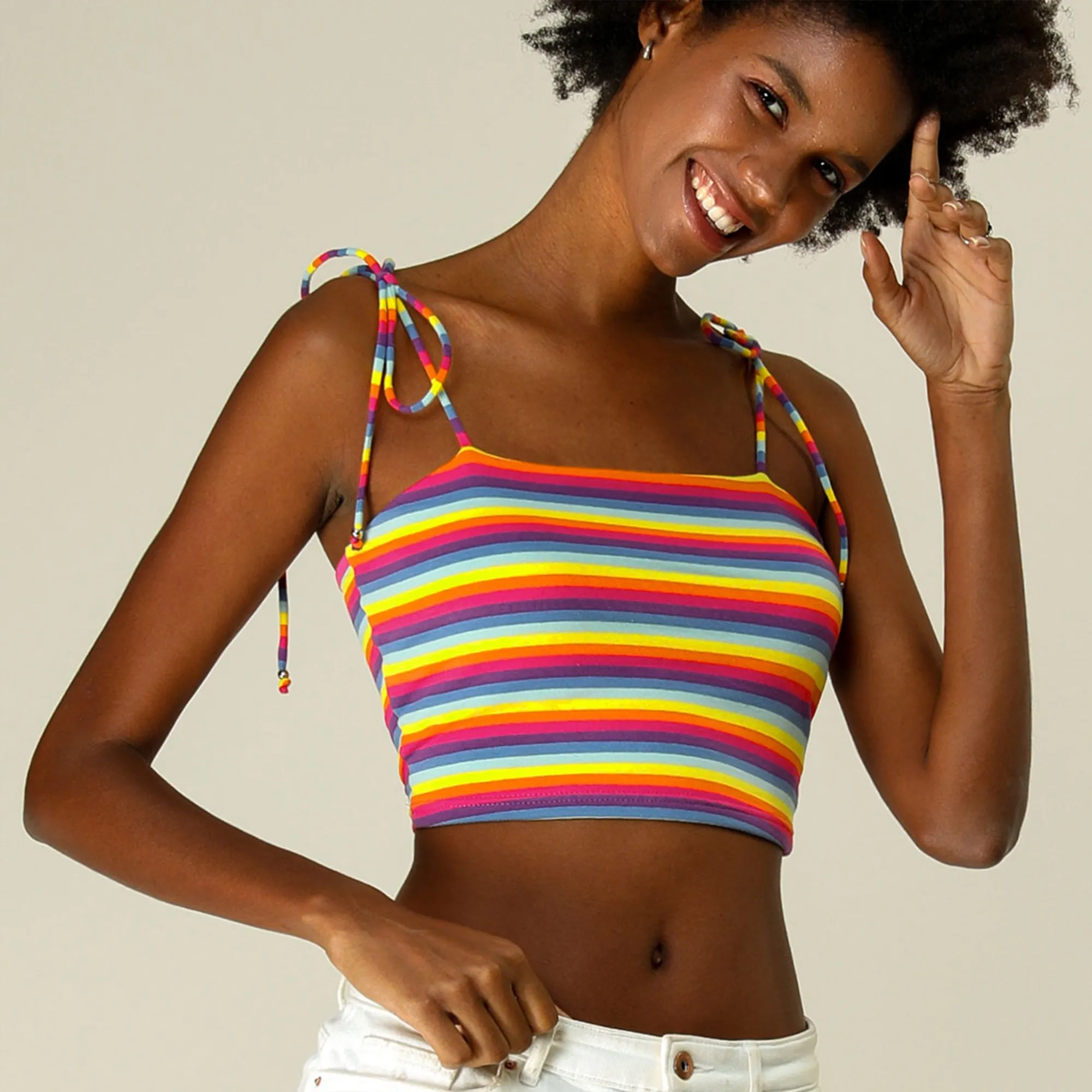 Cami Tube Top Tie Spaghetti Straps Sleeveless Summer Crop Tops sold by Allegra K product image thumbnail 4