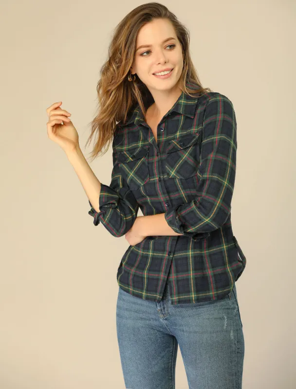 St Patrick's Day Casual Long Sleeve Cotton Button Down Plaid Shirt sold by Allegra K