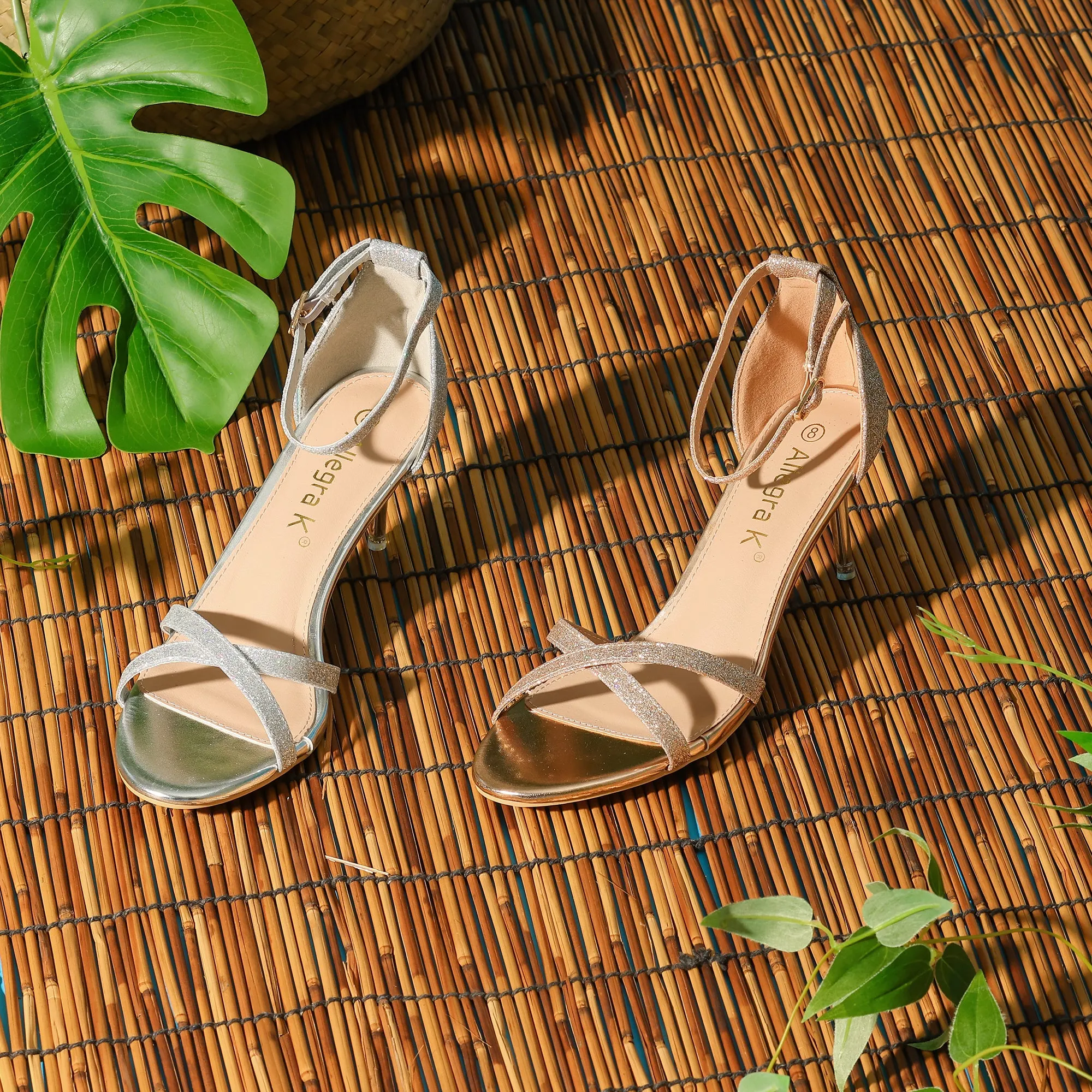 Women's Glitter Ankle Straps Stiletto Clear Heels Sandals sold by Allegra K product image thumbnail 3