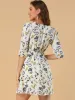 Floral Print Bow Tie Neck 3/4 Sleeve Layered Mini Dress sold by Allegra K