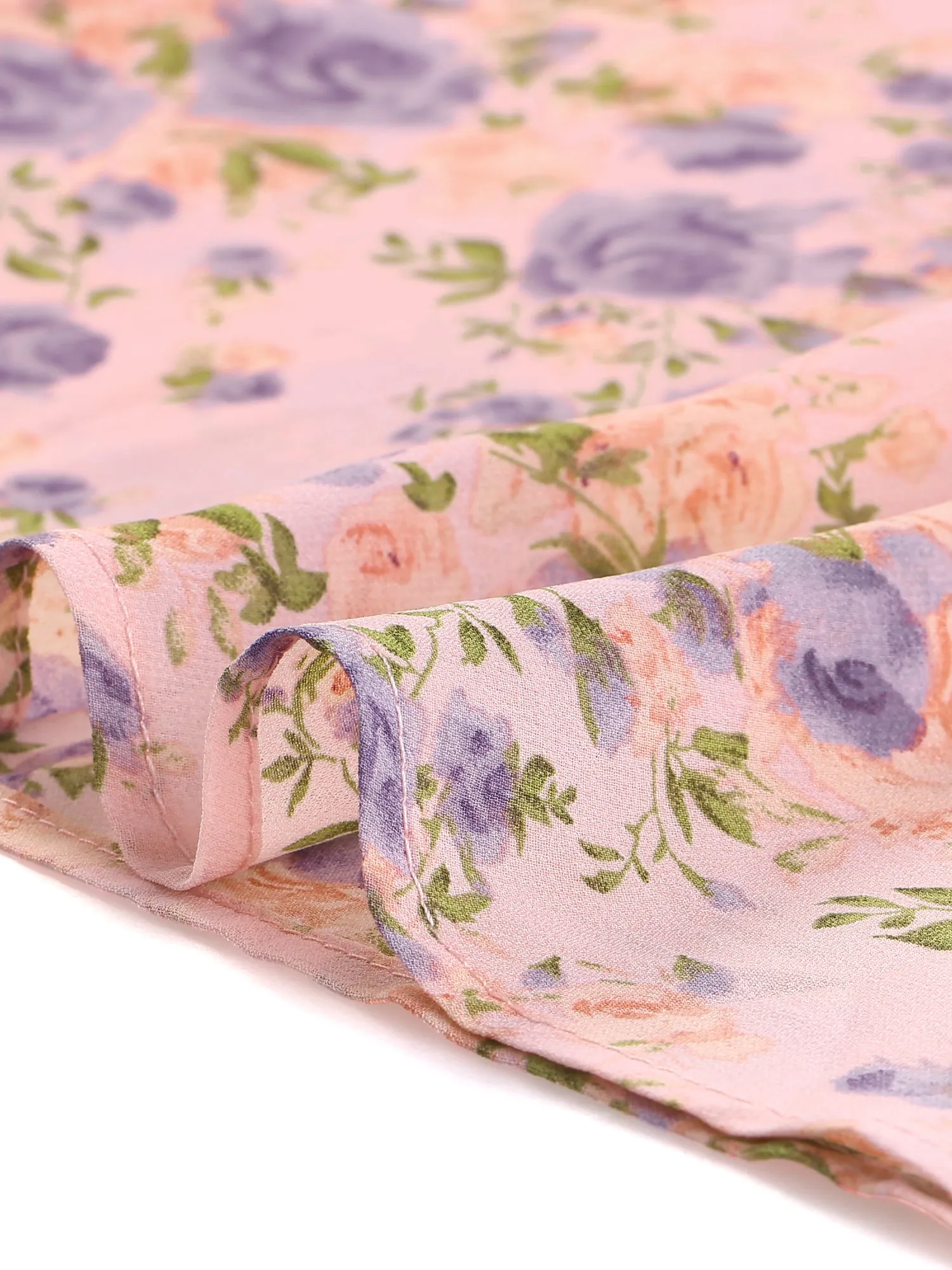 Summer Flat Collar V Neck Short Sleeve Flowy Chiffon Floral Dress sold by Allegra K product image thumbnail 4