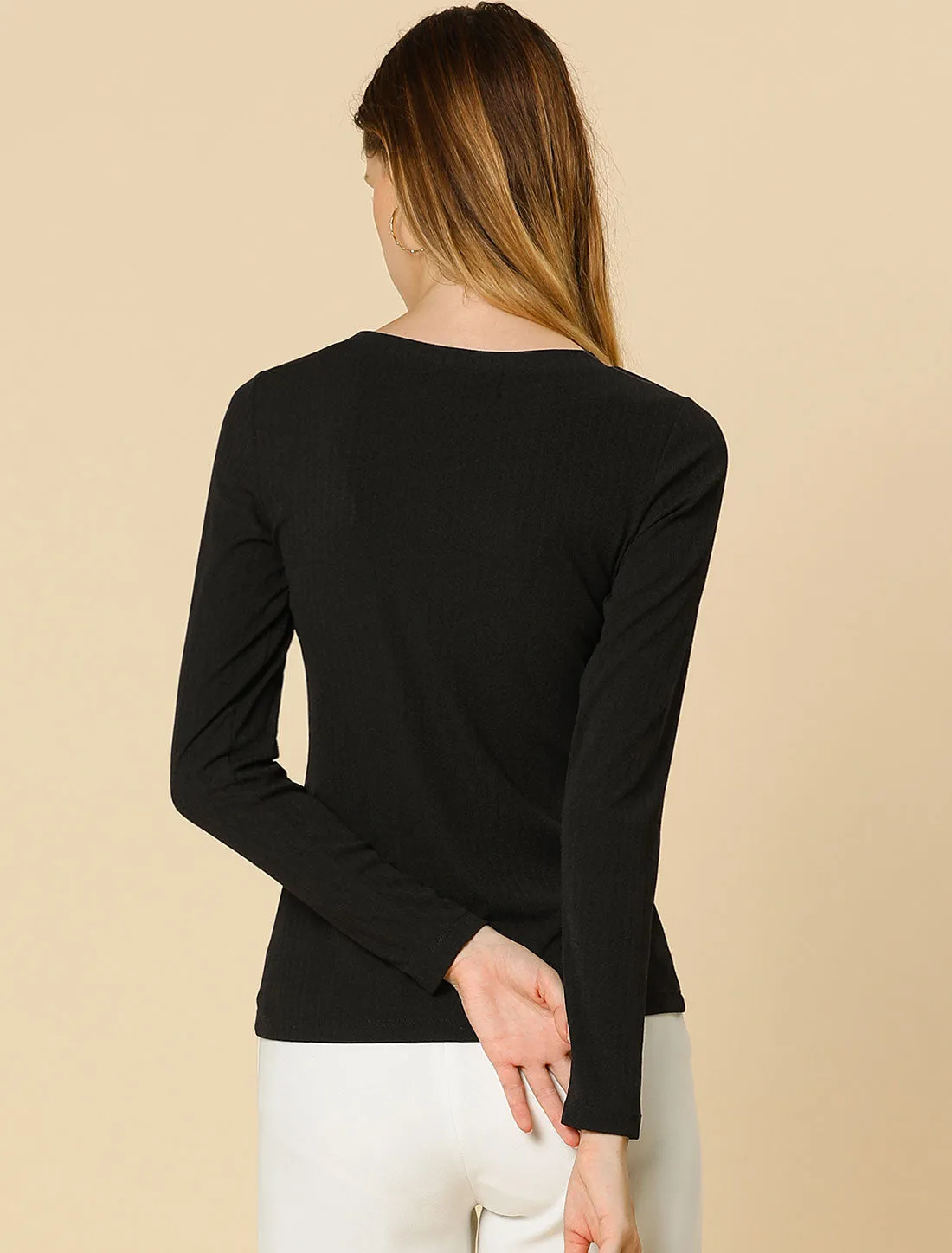 Crew Neck Casual Shirt Long Sleeve Slim Fitted Basic Tops sold by Allegra K product image thumbnail 5