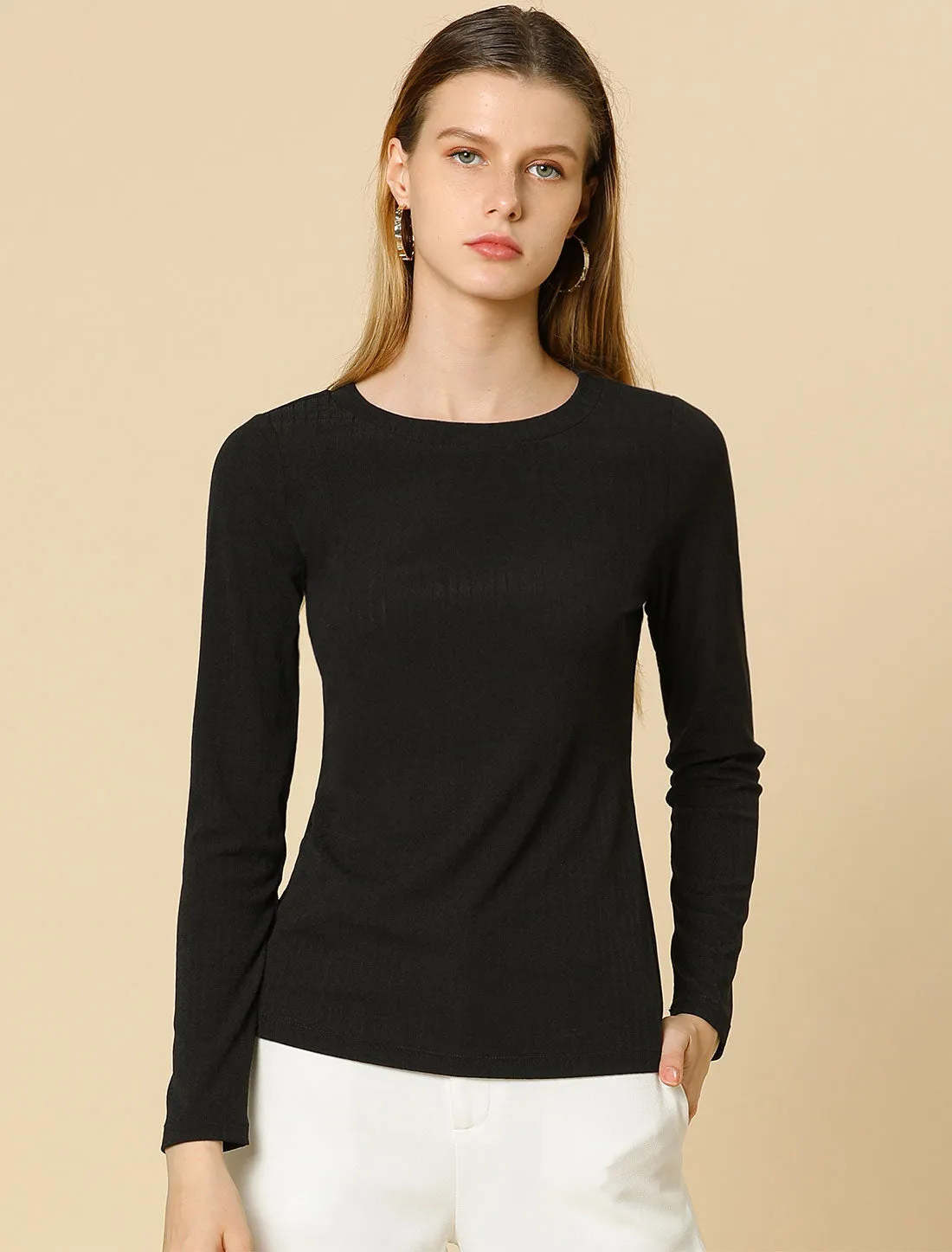 Crew Neck Casual Shirt Long Sleeve Slim Fitted Basic Tops sold by Allegra K product image thumbnail 3