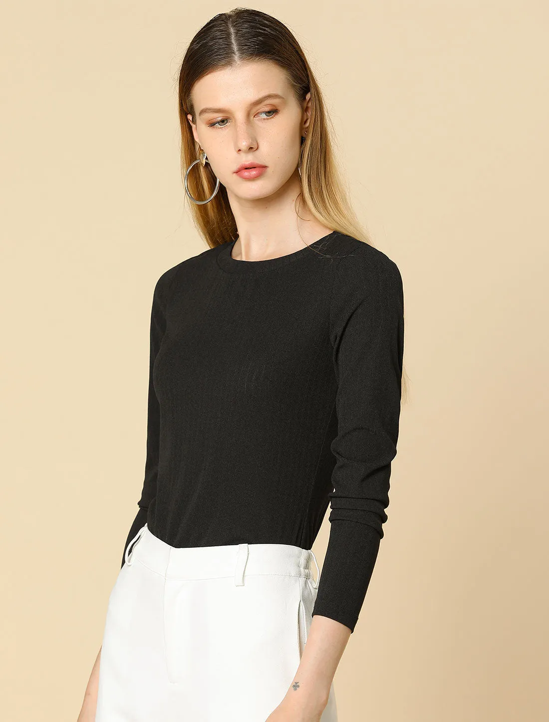 Crew Neck Casual Shirt Long Sleeve Slim Fitted Basic Tops sold by Allegra K product image thumbnail 4