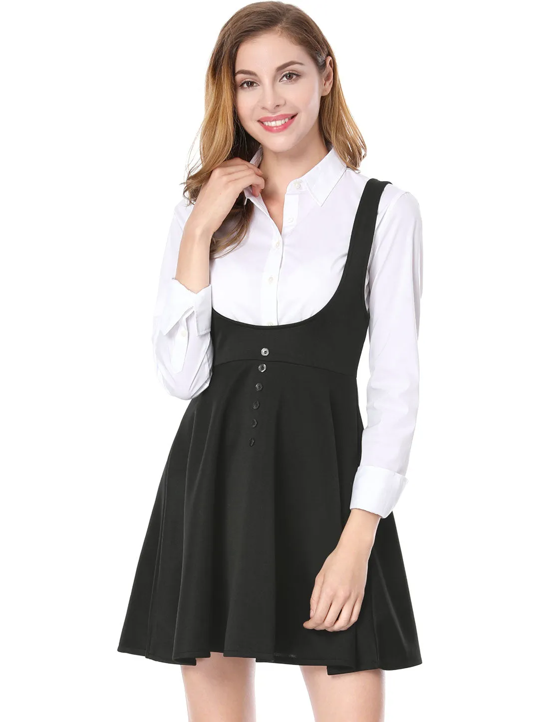 Button Decor Overalls Pinafore Dress Suspenders Skirt sold by Allegra K product image thumbnail 2