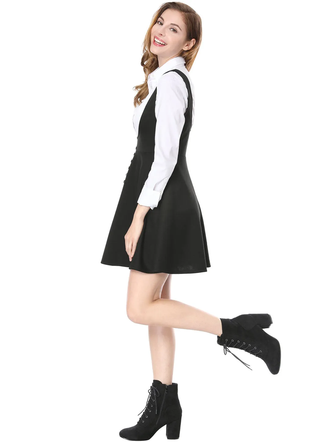 Button Decor Overalls Pinafore Dress Suspenders Skirt sold by Allegra K product image thumbnail 4